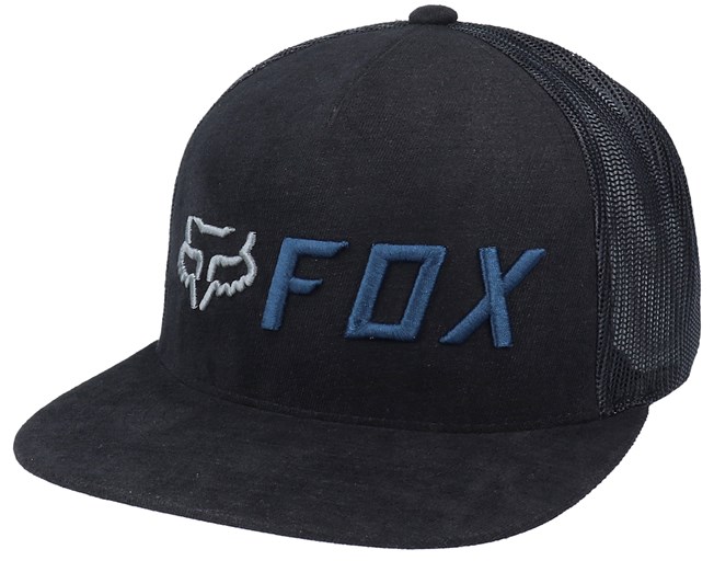 black and blue trucker hat