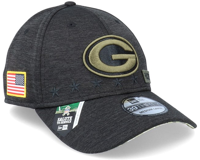 Green Bay Packers Salute To Service 39Thirty NFL 20 Heather Black Flexfit - New Era caps 