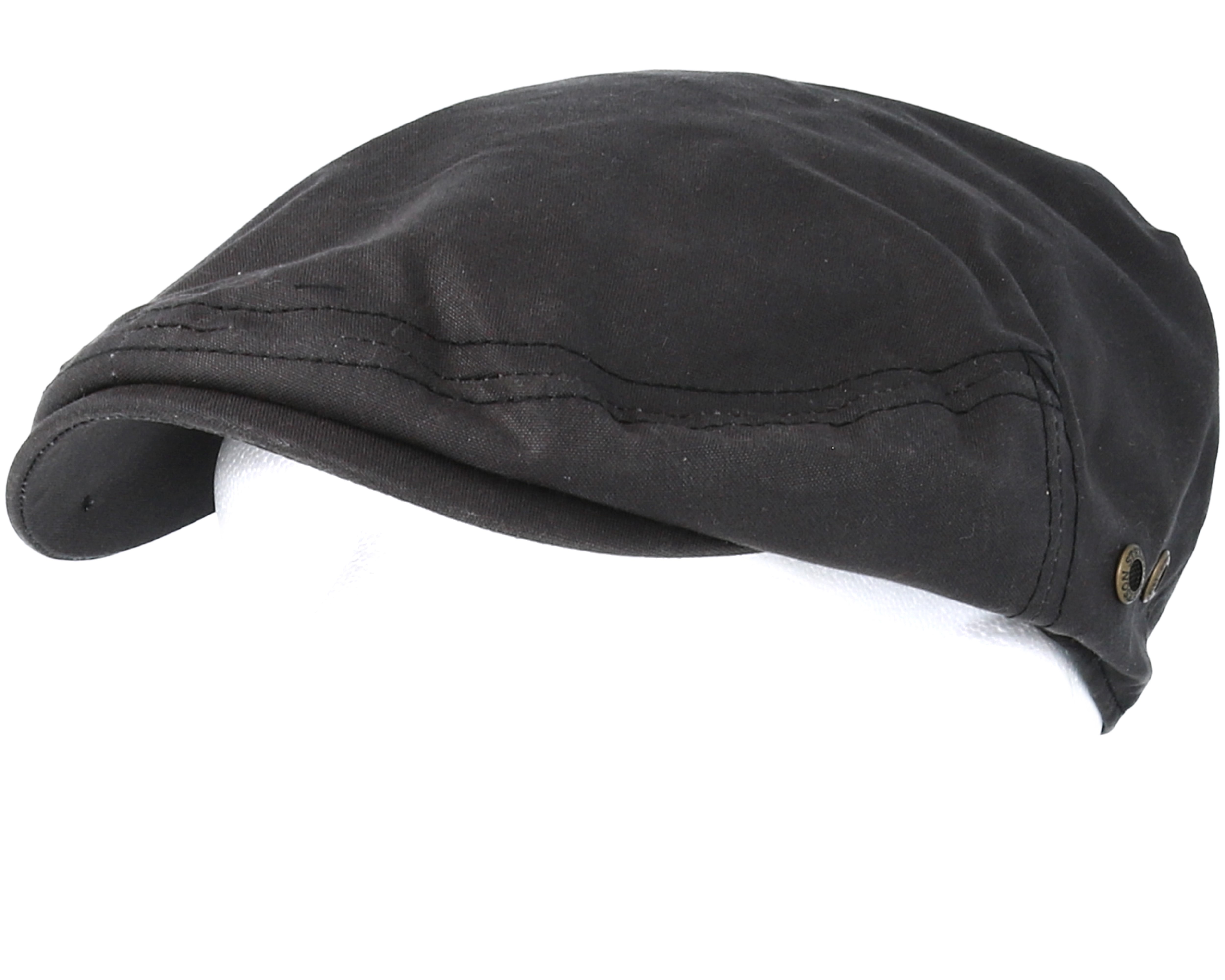 Driver Cap Waxed Cotton Black Flat Cap Stetson caps Hatstore.co.uk