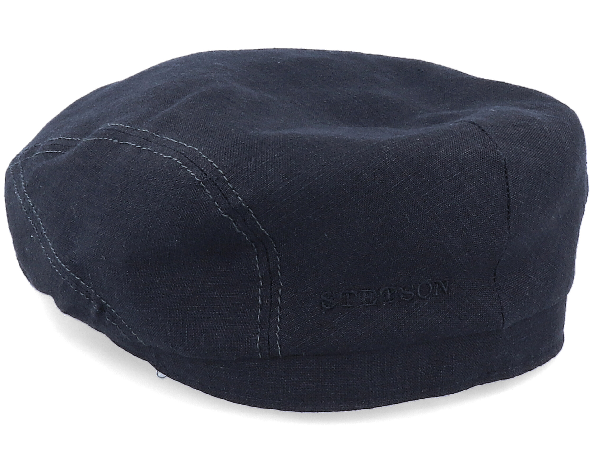 Driver Cap Linen 1 Black Flat Cap Stetson caps Hatstore.co.uk