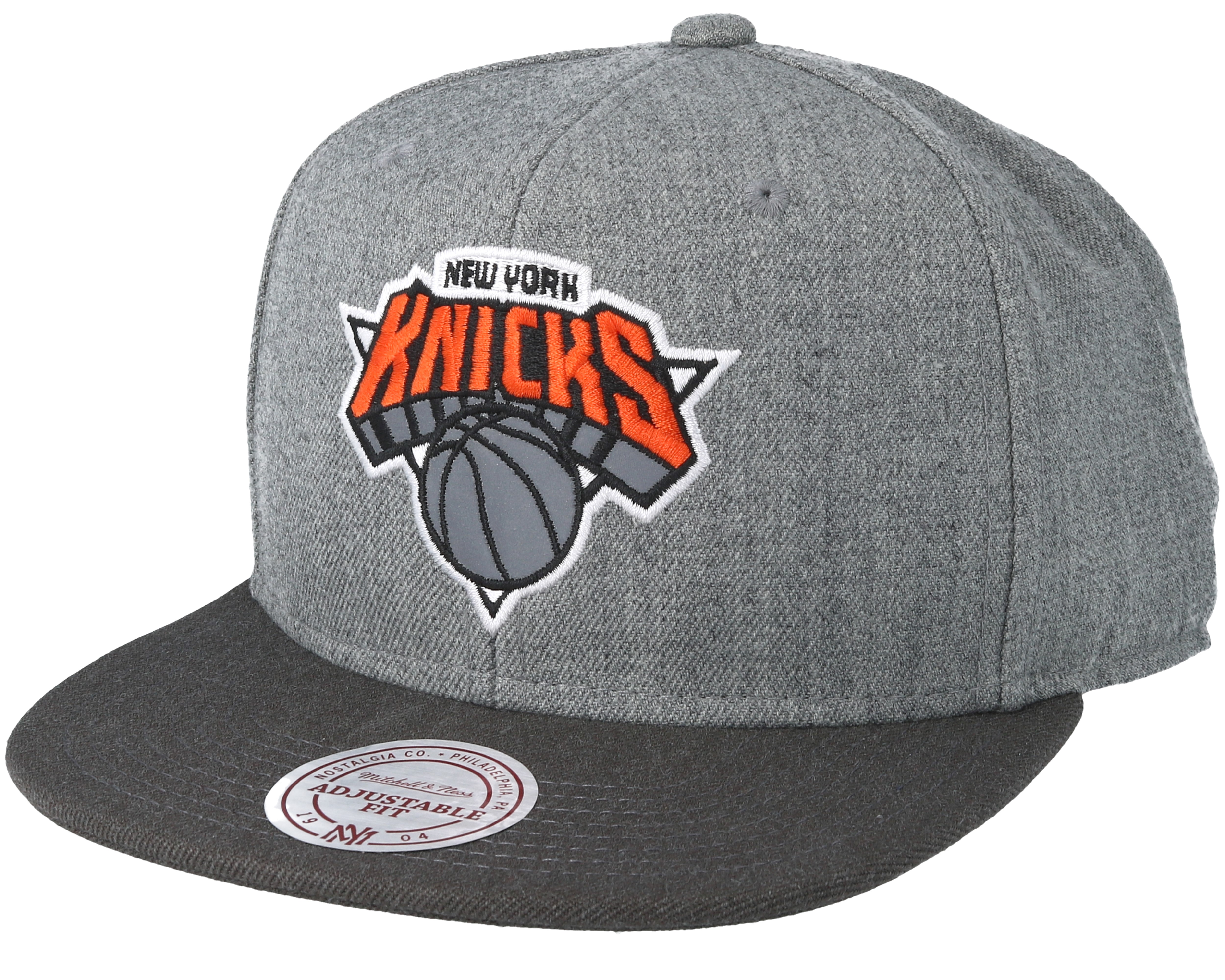 New York Knicks Heather Reflective Grey Snapback - Mitchell & Ness cap | Hatstore.nl