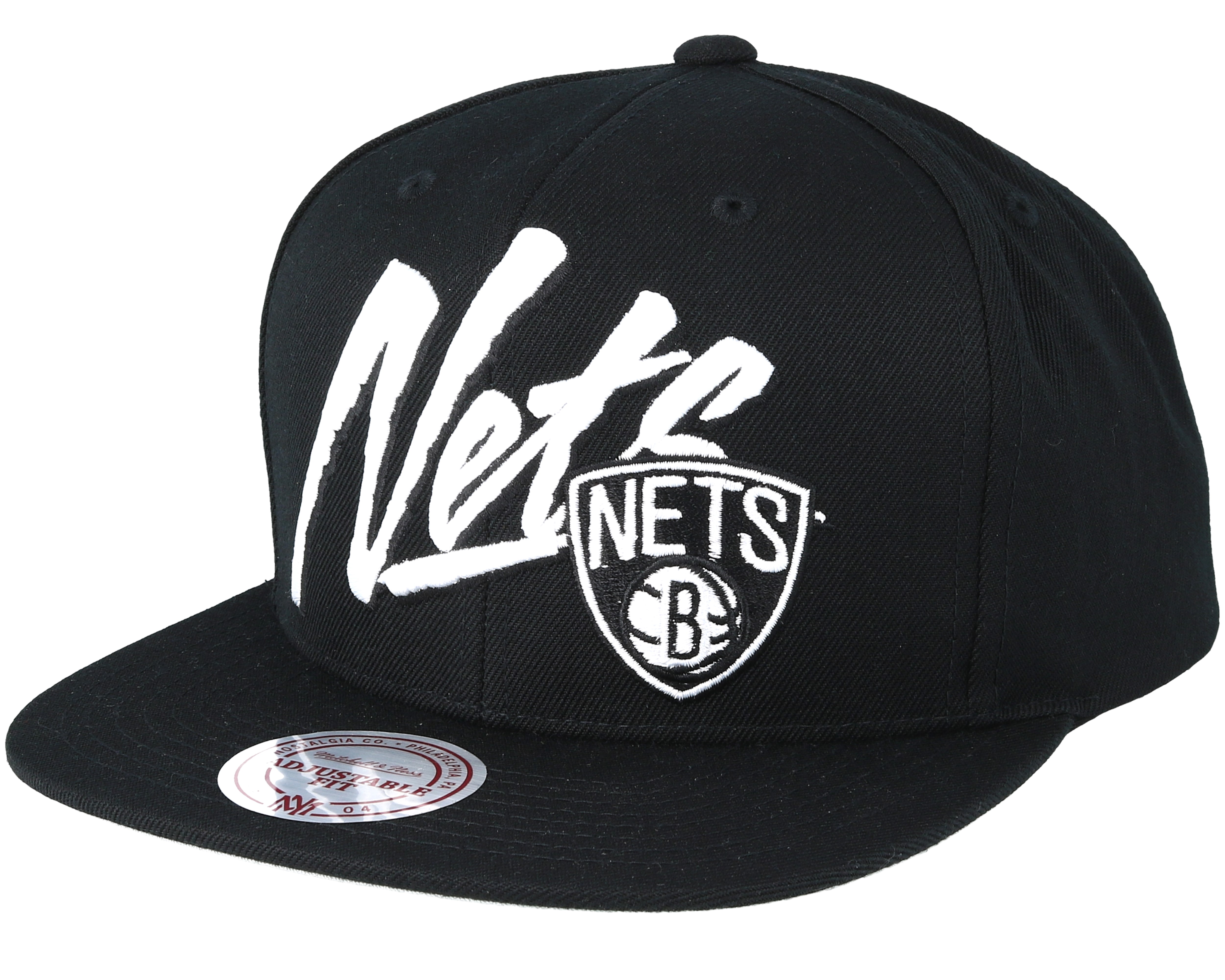 Brooklyn Nets Vice Script Solid Black Snapback Mitchell & Ness caps