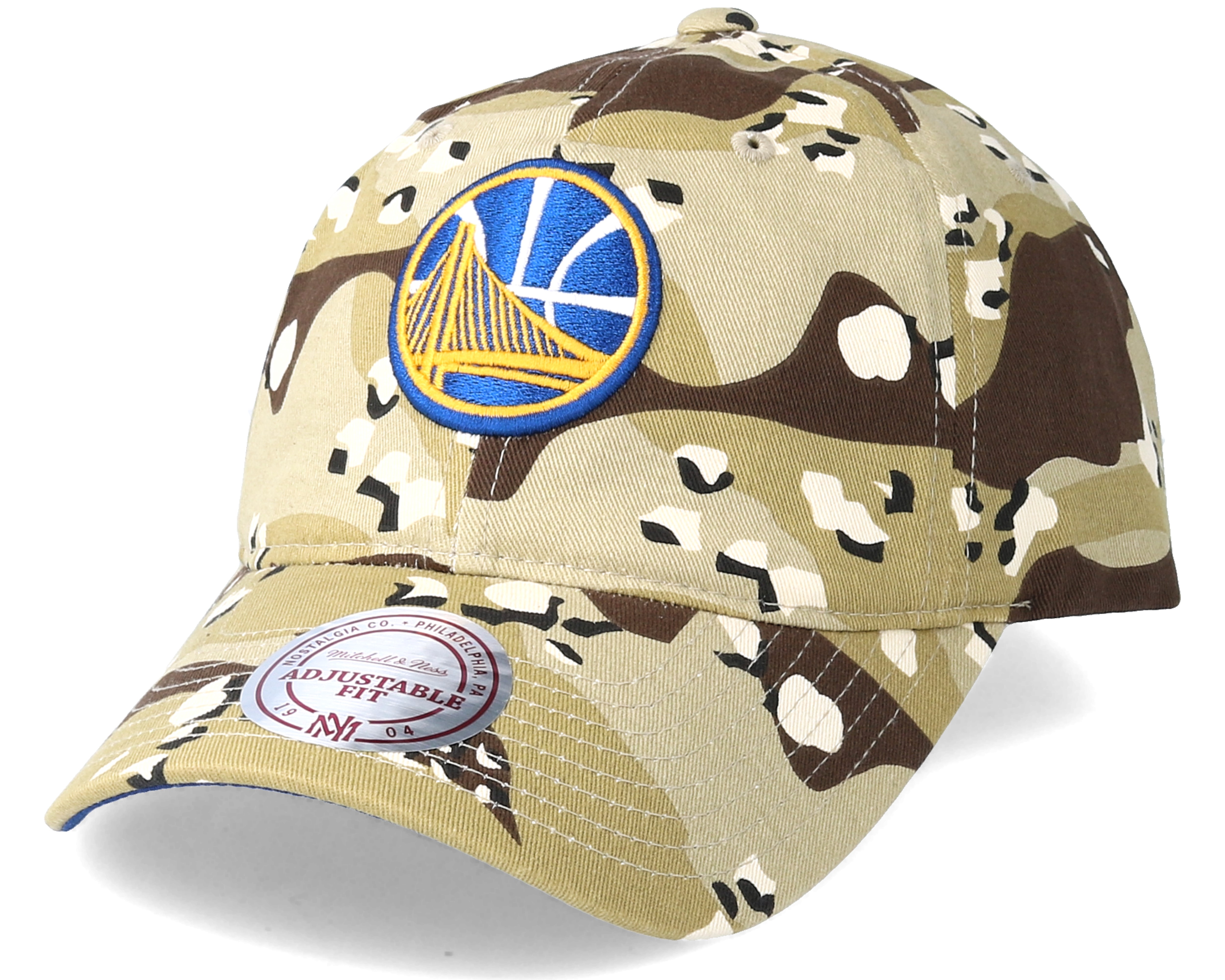 Golden State Warriors Dad Hat Desert Camo Adjustable Mitchell & Ness