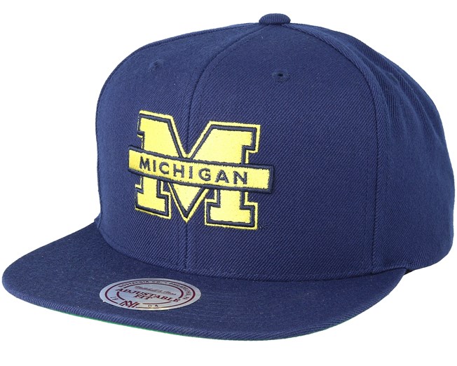 Mitchell /& Ness Hats Michigan Wolverines Snapback Cap Navy Blue
