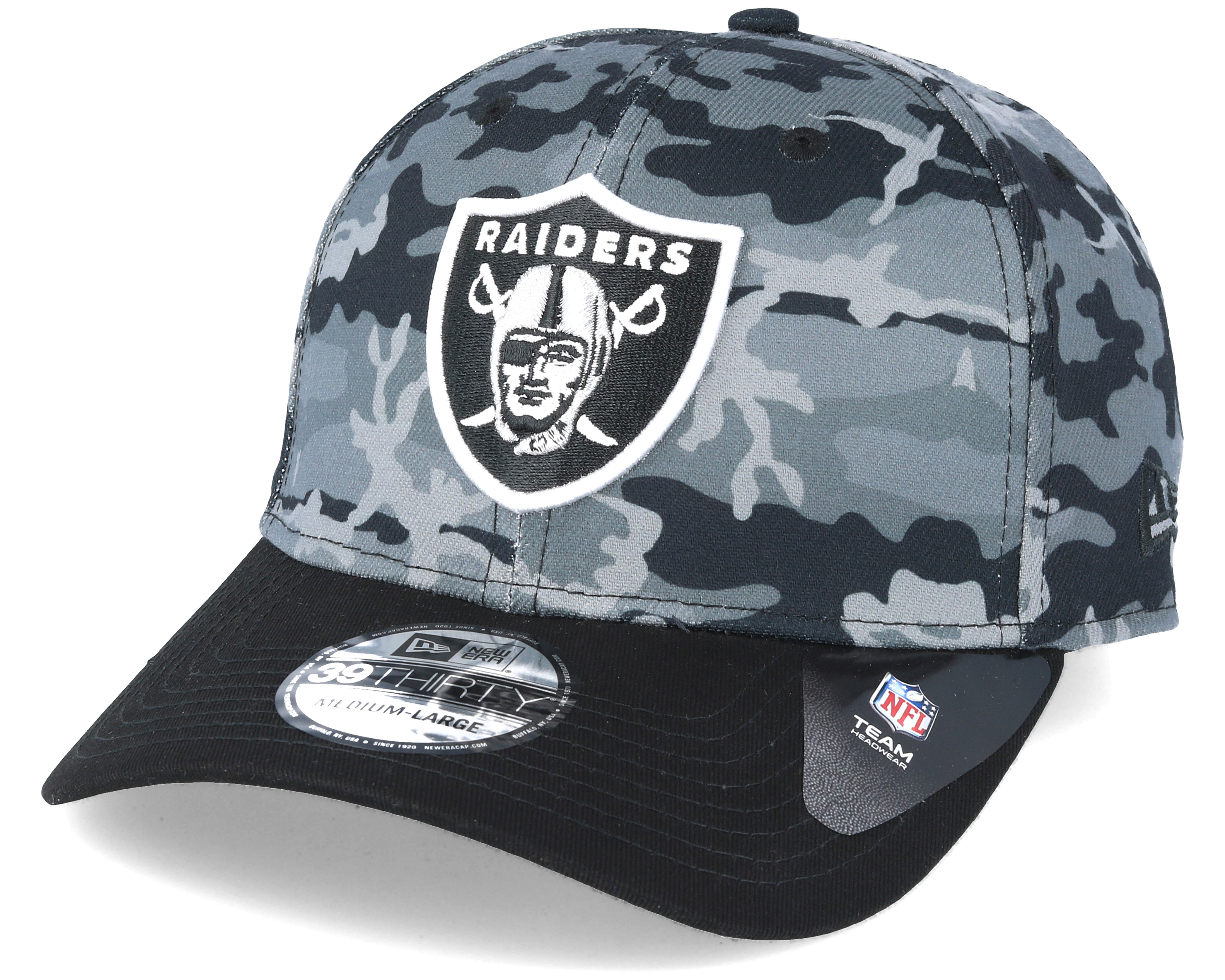 Oakland Raiders Team Stretch Grey Camo 39Thirty New Era caps