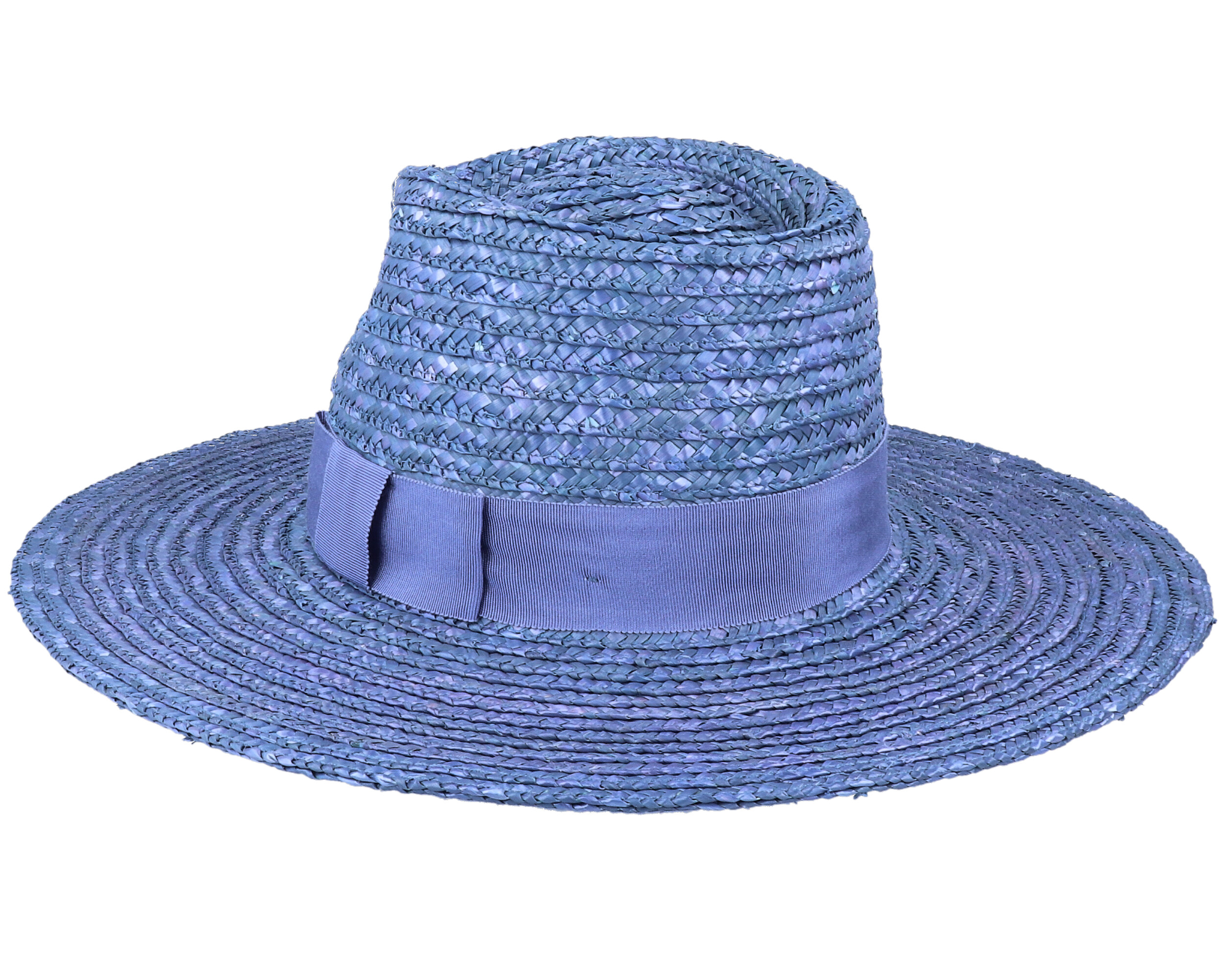 a blue straw hat