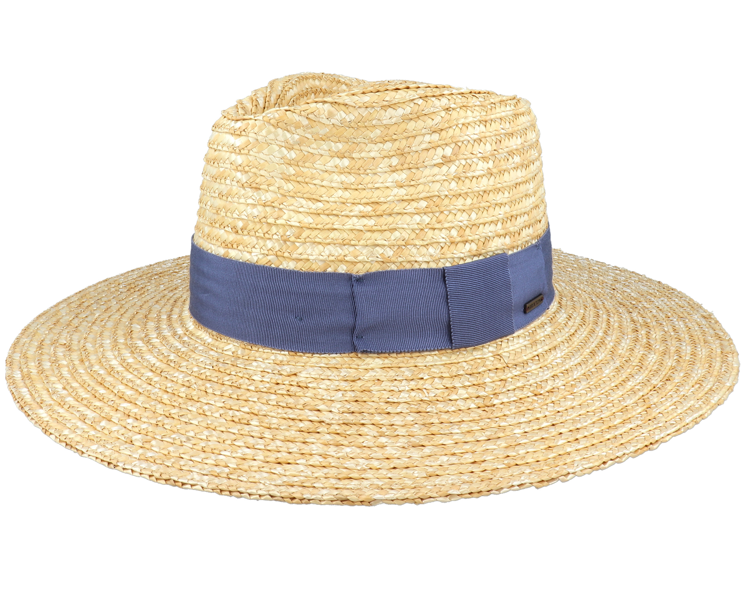 a blue straw hat