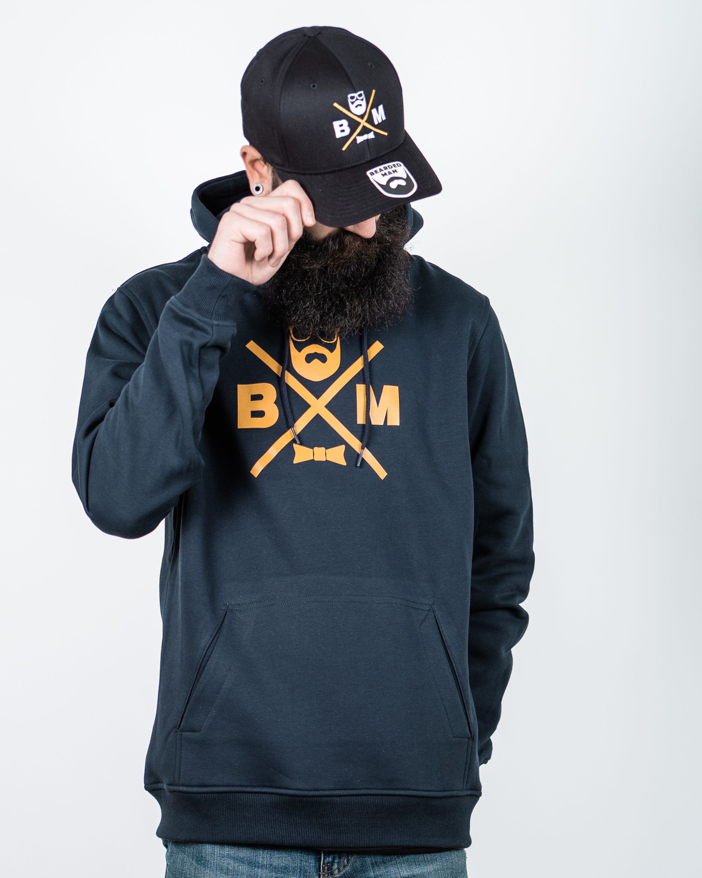 Cross Navy/Mustard Hoodie Bearded Man hoodie Bearded Man