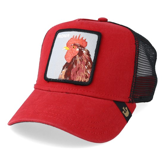 red and black baseball cap