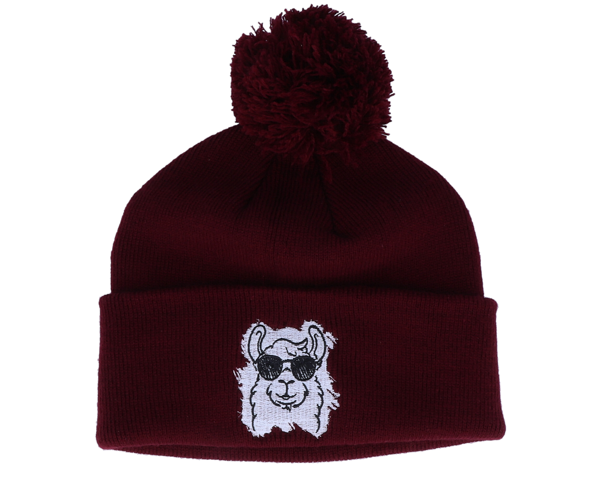 Kids Cool Llama Burgundy Pom Pom Beanie 